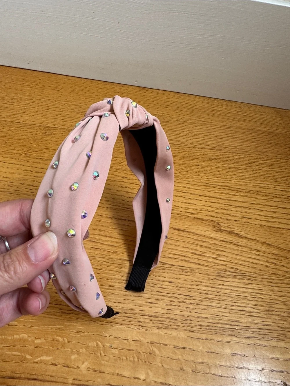 Girls Pink Knotted Headband with Sparkling Rhinestones